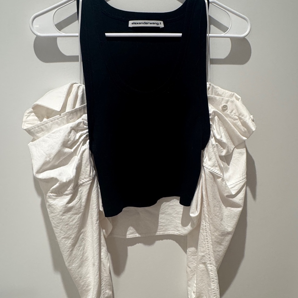 Alexander Wang Black and White Asymmetrical Puff Sleeve Tank Top